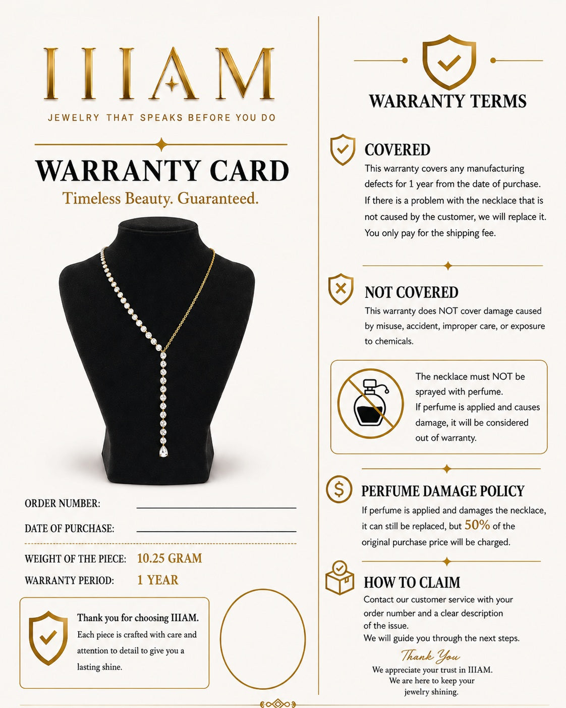 IIIAM Warranty Card